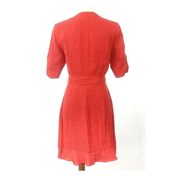 Anthropologie 1 State Red Pattern Faux Wrap Dress - Picture 4 of 7